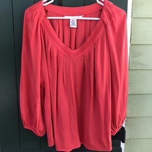 Diane von Furstenberg Coral Silk Blouse w/ V-Neck